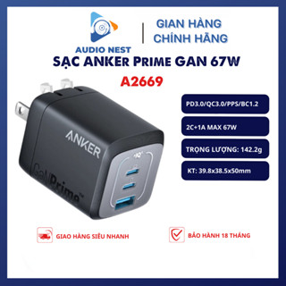 Củ sạc nhanh Anker 67W A2669 (3 cổng) hỗ trợ PPS/QC/PD xịn - Bảo hành 18 tháng, 1 đổi 1 30 ngày \