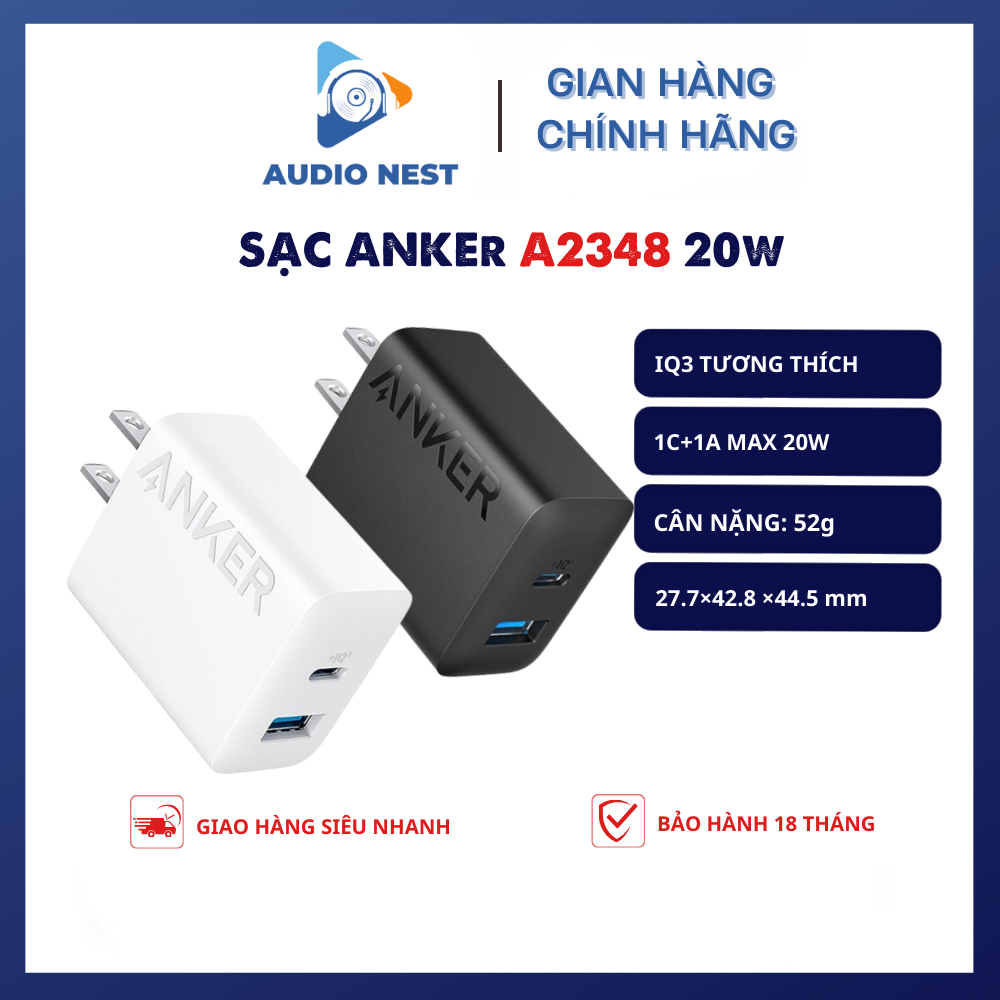 Củ Sạc Nhanh Anker  A2348 20w Có 2 Cổng C+A IQ3 - Bảo hành 18 tháng