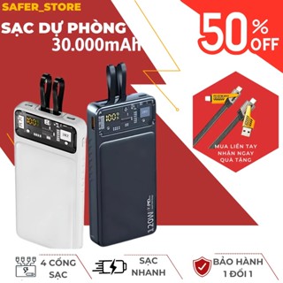 Sạc dự phòng 30000mah công suất nhanh 100w dung lượng pin lớn có sẵn dây cho điện thoại