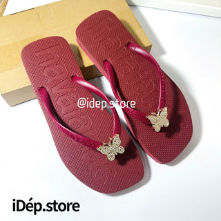 Dép kẹp tông nữ iDÉP xỏ ngón mũi vuông đế bệt đính Charm Nơ Bướm siêu nhẹ Dép tông đi biển iDÉP DL117