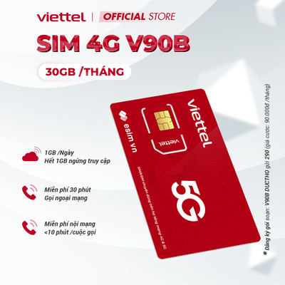 Sim Viettel V90B - V120B - V150B Data 2GB/Ngày (60GB/Tháng) Tốc Độ Cao. Miễn Phí 100P Gọi Ngoại Mạng, 1 Tỷ Phút Nội Mạng