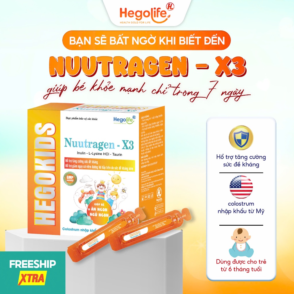Siro Ăn Ngon HEGOKIDS NUUTRAGEN-X3 hỗ trợ giúp bé Ăn Ngon, Ngủ Ngon, Tăng Sức Đề Kháng