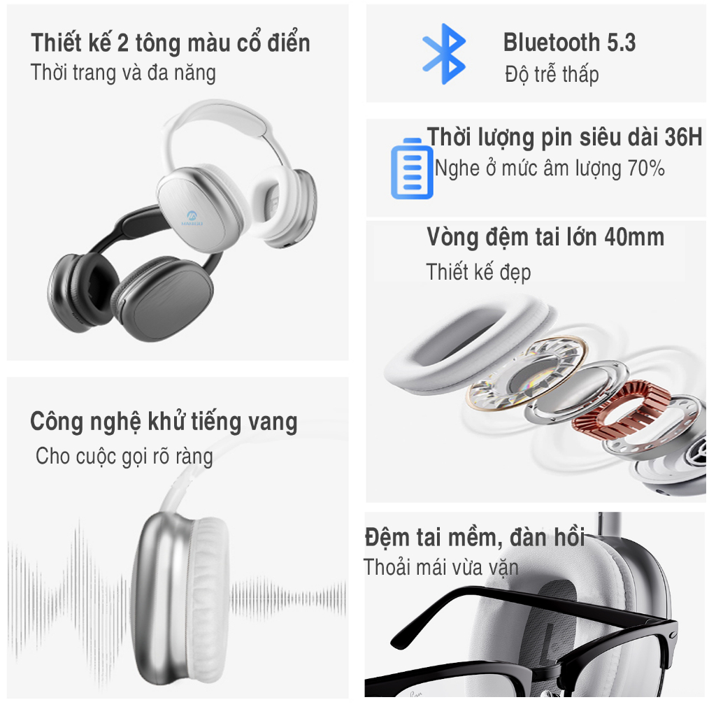 Headphone tai nghe bluetooth không dây chụp tai Rockspace O5 có mic hàng chính hãng BH 1 năm | BigBuy360 - bigbuy360.vn