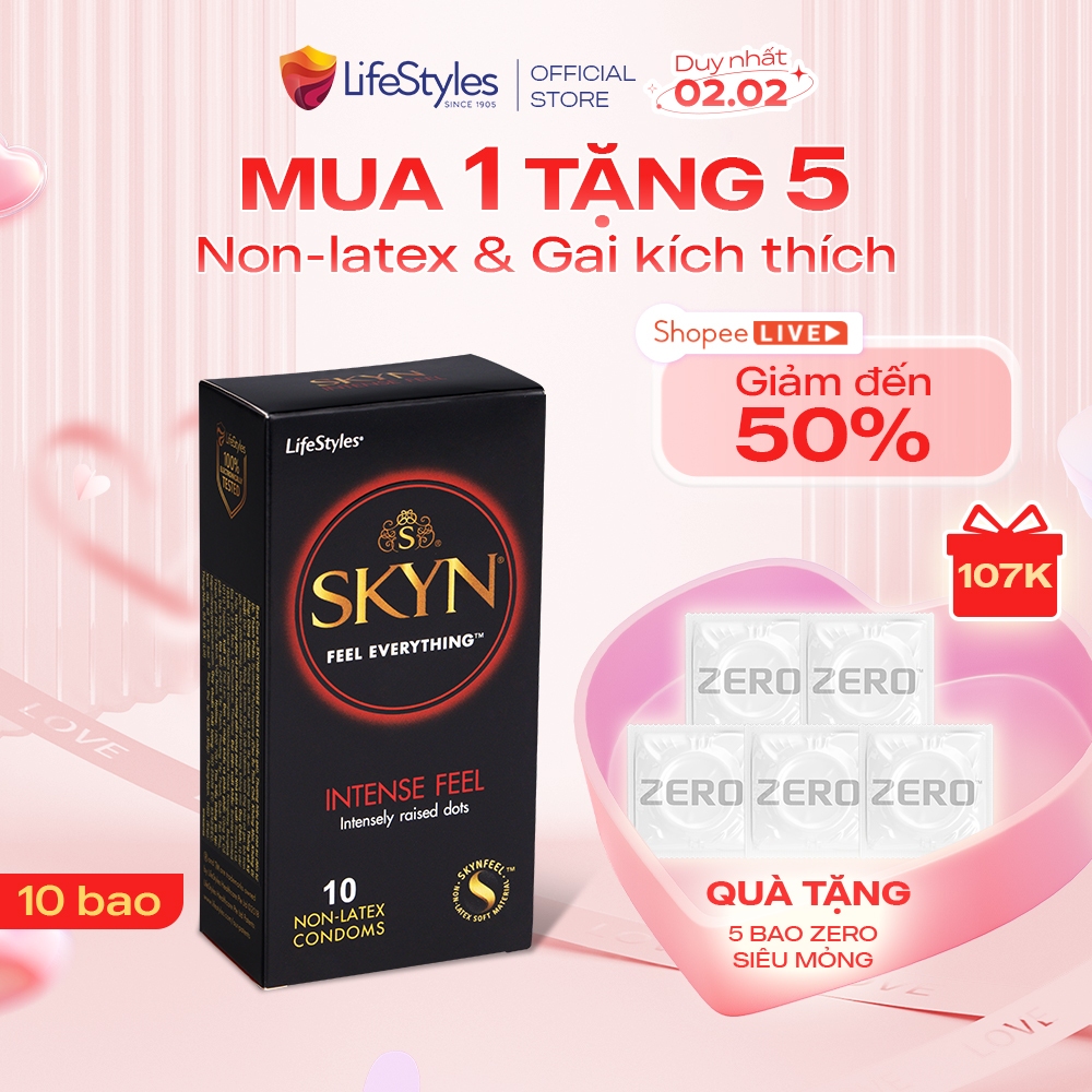 Bao cao su gân gai Lifestyles SKYN Intense, bao cao su siêu mỏng, nonlatex cao cấp H10 bcs