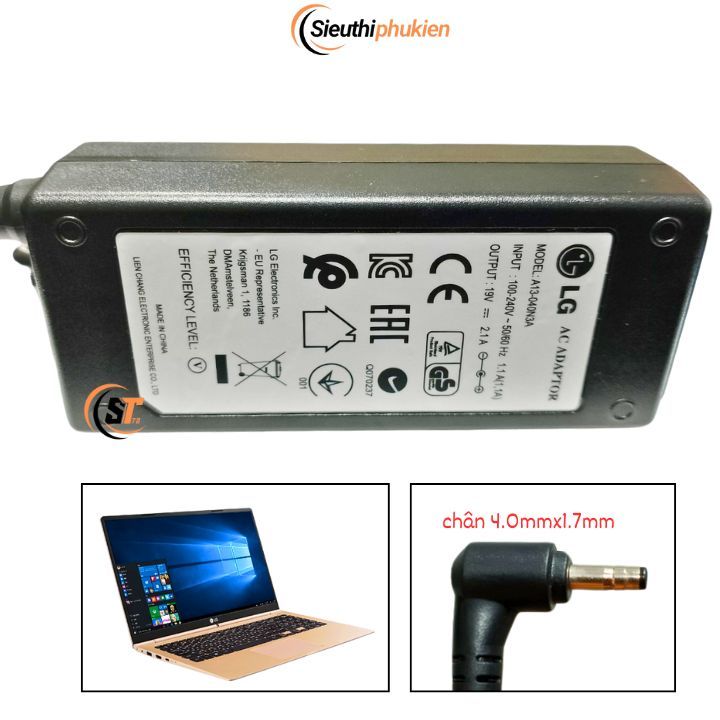Bộ sạc cho máy tính laptop LG gram 19v 2.1a chân 4.0mmx1.7mm bản zin, sac LG gram 19v