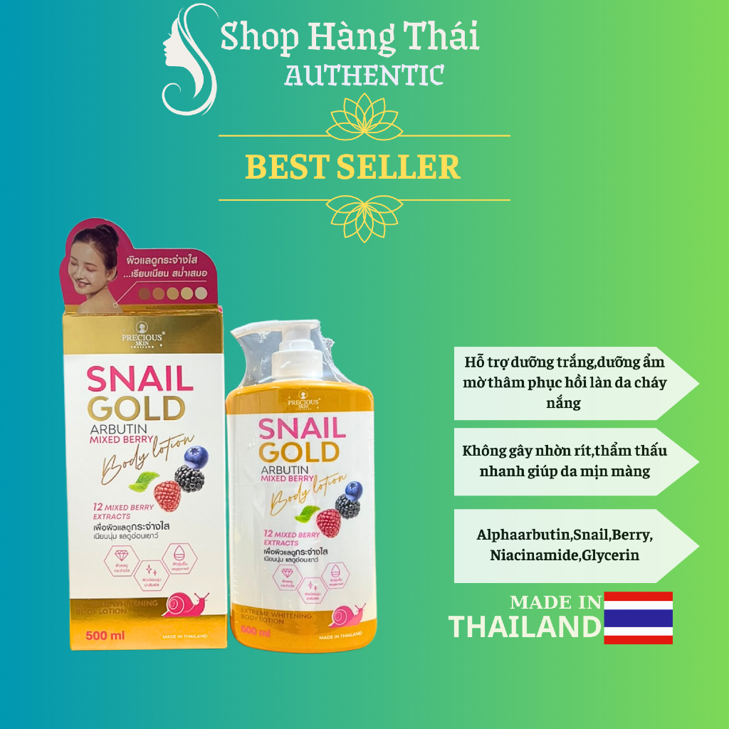 Sữa dưỡng thể body Snail Gold Arbutin Mix Berry Body Lotion Precious Skin 500ml - Thái Lan Dưỡng Da 