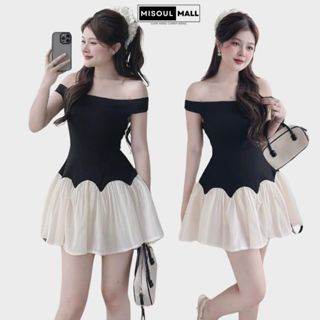 Váy Trễ Vai Chất Cotton Phối Tùng Dáng Ngắn Xòe Bồng Tiểu Thư BigSize MiSoul Mall , Đầm Mini Dáng Xoè Phồng 383