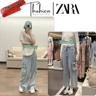  Chính hãng size 36  Quần jean lưng cao ZARA 6164 174 406 ống rộng xẻ gấu xanh sáng kèm ảnh thật  