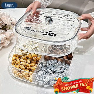 (SẴN) Khay Đựng Mứt Tết Bánh Kẹo Chia Ngăn, Hũ Đựng Hoa Quả Nắp Núm Tròn Nhựa Vân Kim Cương Sang Trọng