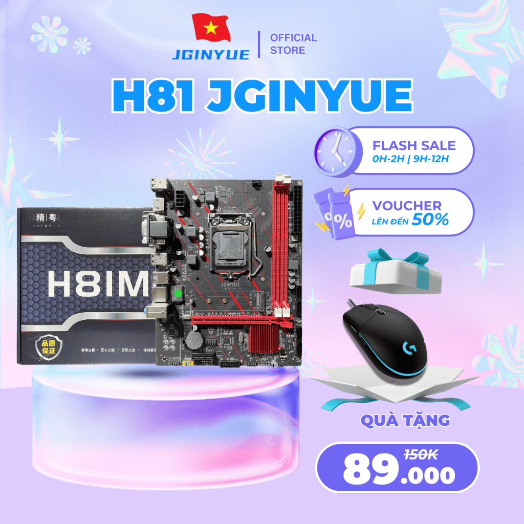 Mainboard Jginyue H81M H HDMI, VGA, NVME New Full Box Main H81 Mới