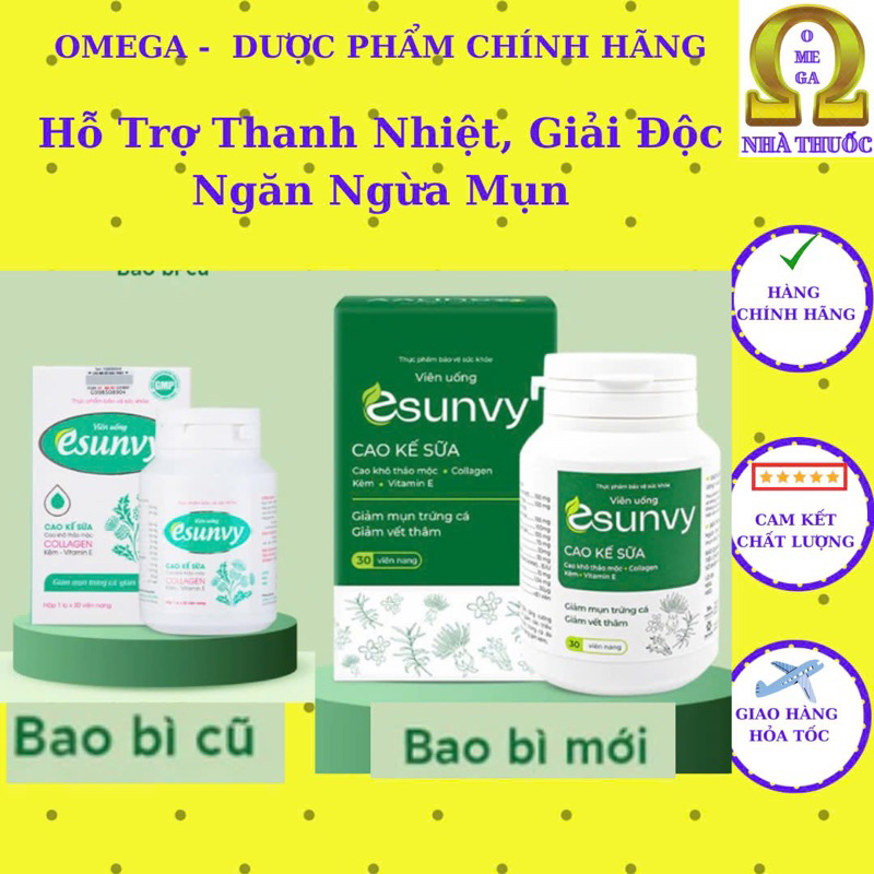 Viên Uống Ngừa Mụn Esunvy [HSD 2028] - Hỗ Trợ Giảm Mụn Trứng Cá, Mụn Bọc, Mụn Cám, Đầu Đen, Da Dầu