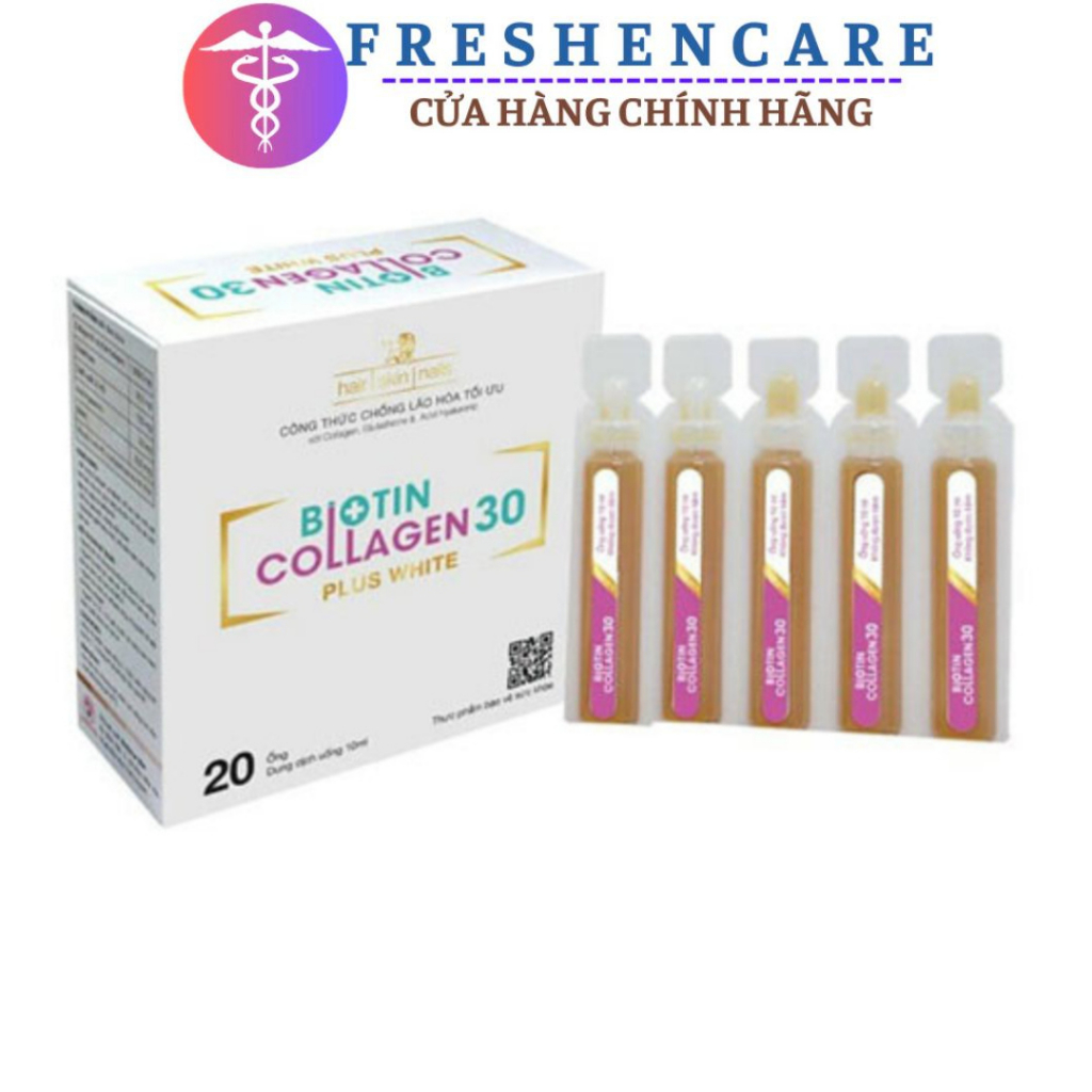 Siro Biotin Collagen 30 Plus White bổ sung hàm lượng collagen - Hộp 20 ống x 10ml
