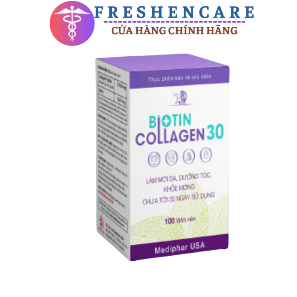 Viên uống Biotin Collagen 30 Viên uống đẹp da, hỗ trợ mọc tóc chuẩn - Hộp 100 viên