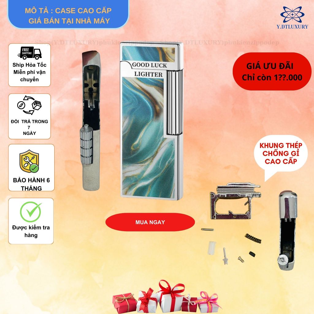 Case Dupont SLIM XANH LAM đẹp, giá rẻ , TẶNG 5 ĐÁ ZIPPO  (DU slim xanh lam)  Chất liệu Đồng Thau ,Mẫ