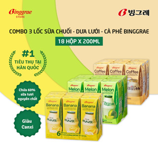 Combo 3 Lốc Sữa Chuối – Dưa Lưới – Cà phê Hàn Quốc Binggrae (200ml x 18 hộp)
