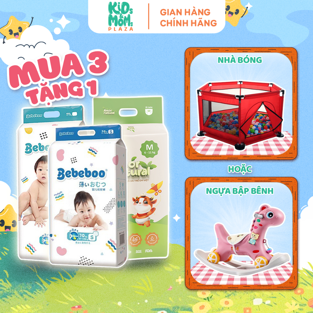 (2BB+1A) COMBO 3 BỊCH Tã/bỉm quần/dán 2 BEBEBOO + 1 AMOR thấm tốt, thoáng đủ size NB/S/M/L/XL/2XL/3X
