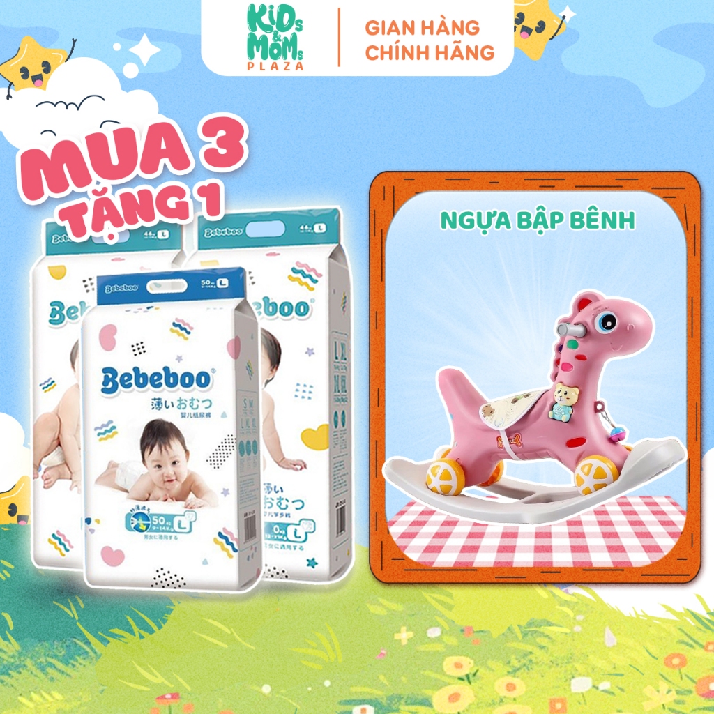 (3BB) [TẶNG NGỰA BẬP BÊNH PHÁT NHẠC] COMBO 3 bịch tã/bỉm quần/dán Bebeboo Nhật Bản mỏng, thấm, size 
