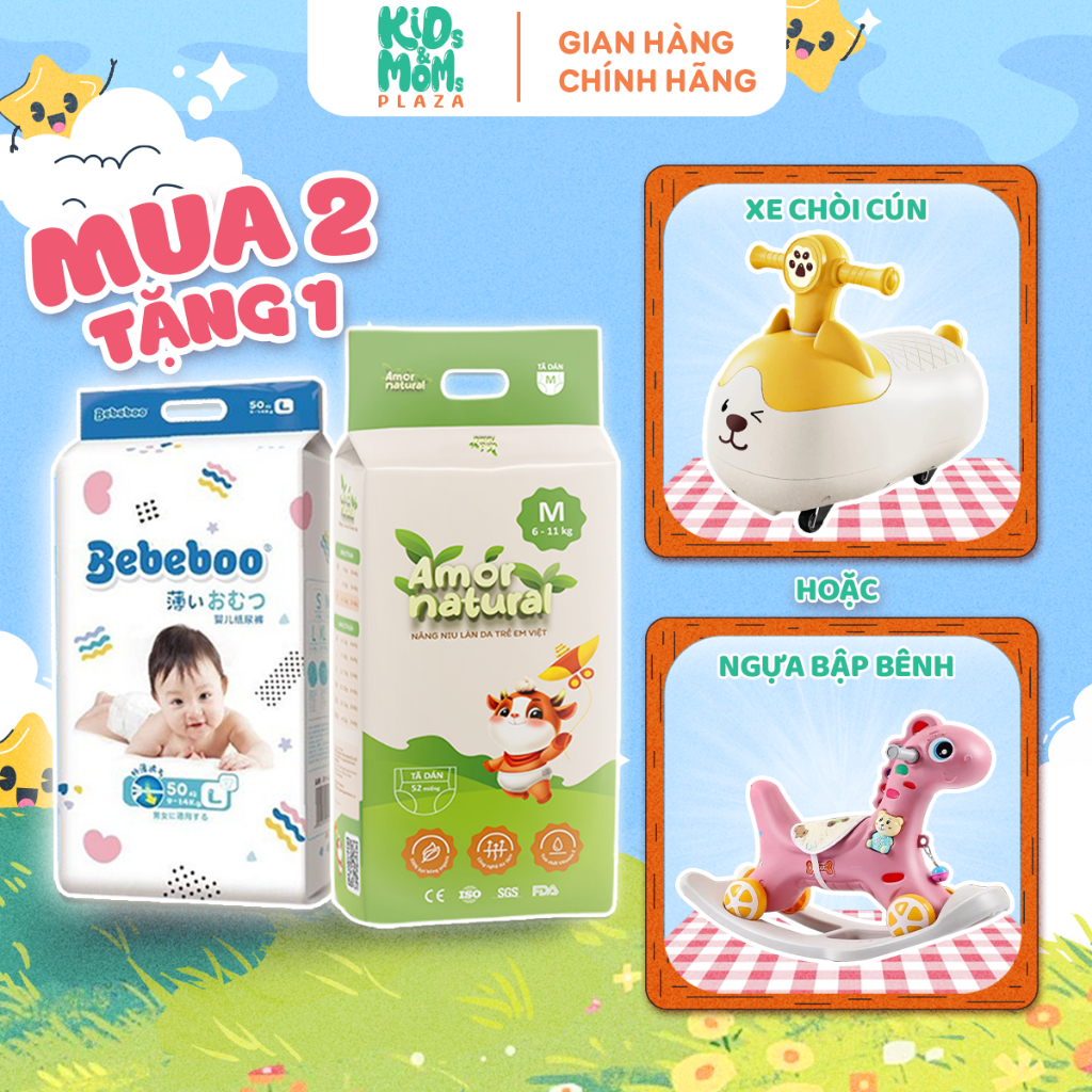 (1BB+1A) COMBO 2 BỊCH Tã/bỉm quần/dán 1 BEBEBOO + 1 AMOR thấm tốt, tiết kiệm đủ cho bé NB/S/M/L/XL/2