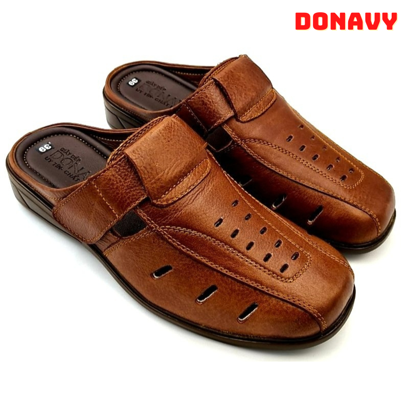 {KM Tặng Kèm Vớ Sịn} Giày Lười Nam Da Bò Thật DONAVY Kiểu Sa-Bo May Quai Xuống Đế Chắc Chắn, Có Lỗ Thoáng Khí D.GSB