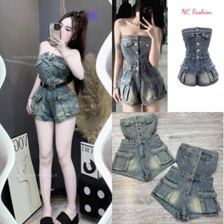 Jum jean Ống có nắp túi giả cúp ngực Khoét eo lưng chun túi hộp form < 53kg KÈM NỊT