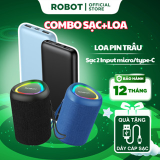 Combo Loa Bluetooth Mini Và Sạc Dự Phòng ROBOT Đèn Led RGB Âm Bass Mạnh Và Sạc Dự Phòng 2 Cổng Sạc Ra USB/ 2 Cổng Sạc Và