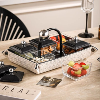   SẴN  Khay thủy tinh đựng mứt tết quai xách để bàn phòng khách Bộ hũ đựng tết thủy tinh có nắp Muen 