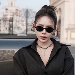 Mắt Kính Mát Nam Nữ Chống Nắng Gọng Kính Mắt Kim Loại Mặt Tròn Oval Thay Được Tròng Kính Cận-140 ĐEN