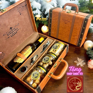 Hộp Quà Tết Nhập Khẩu - Vali Da Đôi R. Kèm Mứt Hạt Set 3 Hũ Sang Trọng - Quà Tặng Sếp Doanh Nghiệp Biếu Người Thân