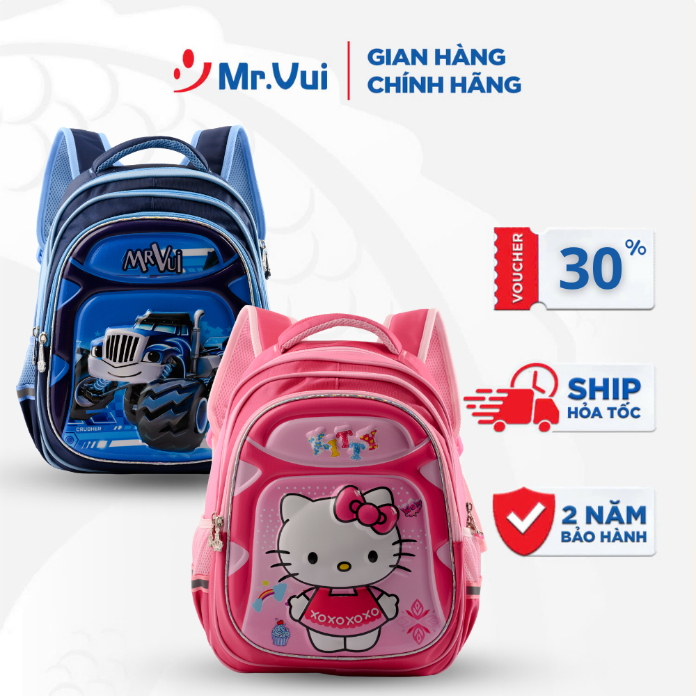 Balo học sinh Mr Vui cho bé trai, bé gái học cấp 1, cặp sách đi học cho bé in hình dễ thương BLH 914
