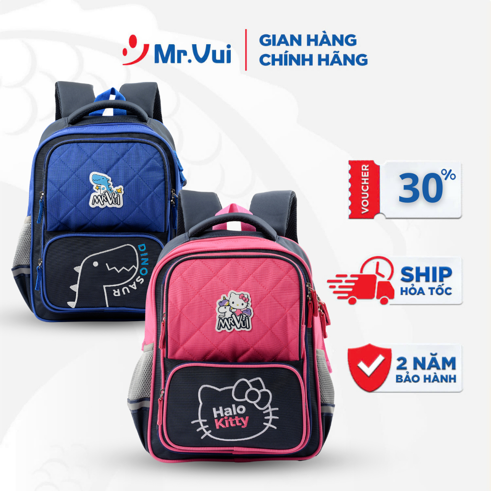 Balo học sinh Mr Vui cho bé trai, bé gái học cấp 1, cặp sách in hình dễ thương, nhiều màu BLH 915