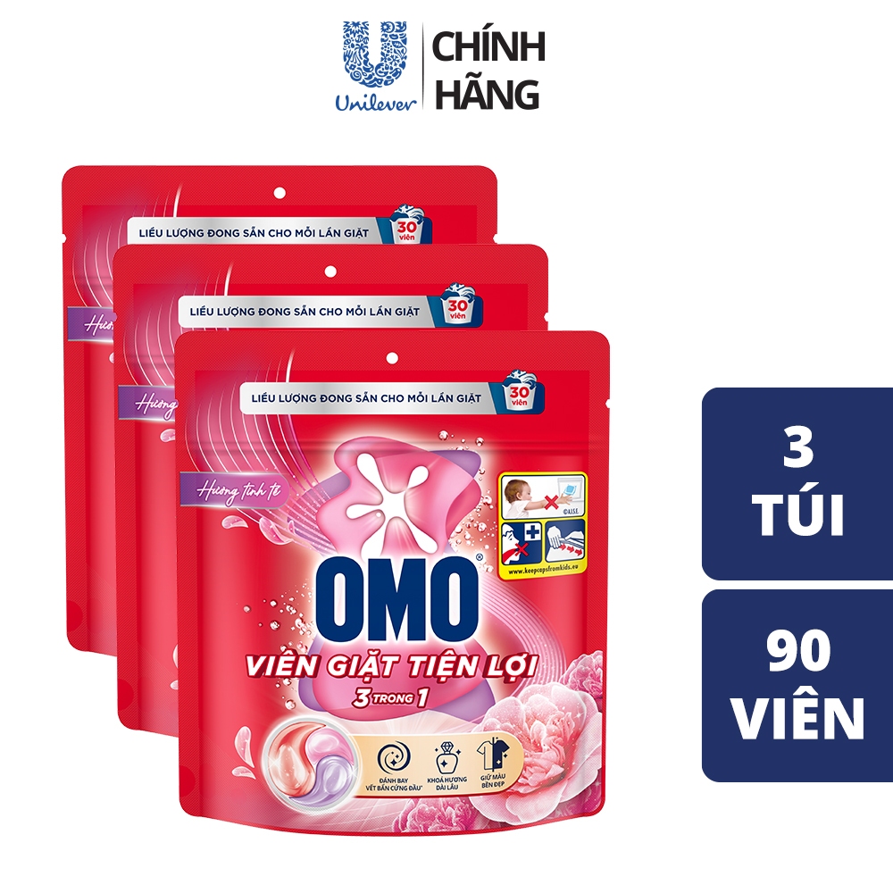 Combo 3 túi viên giặt tiện lợi OMO 3 trong 1 (30 viên/50 viên)