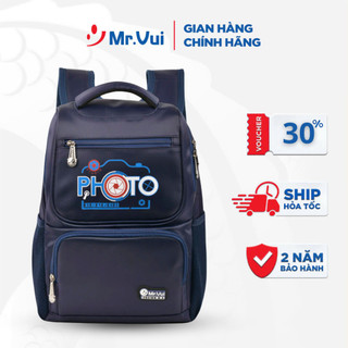 Balo học sinh Mr Vui cho bé trai, bé gái học cấp 1, cặp sách in hình chữ nhiều màu BLH 751