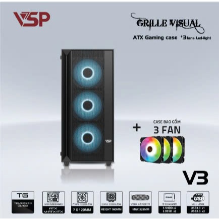 <ATX> Case PC (Vỏ thùng) lắp Dual Xeon VSP V3 sẵn 3 fan ,MÀU ĐEN, lắp được main dual xeon