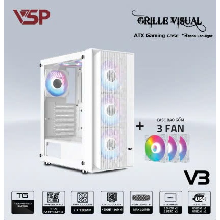 <ATX> Case PC (Vỏ thùng) lắp Dual Xeon VSP V3 sẵn 3 fan, MÀU TRẮNG, lắp được main dual xeon