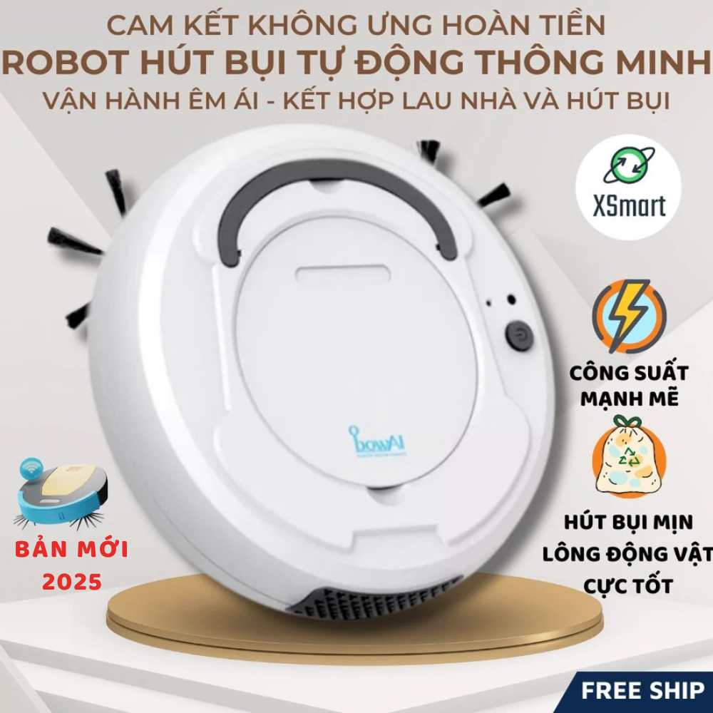 Robot Hút Bụi Tự Động Dọn Nhà Thông Minh Bowai Công Nghệ Ai Cao Cấp Tự Động Hút Bụi, Lau Nhà