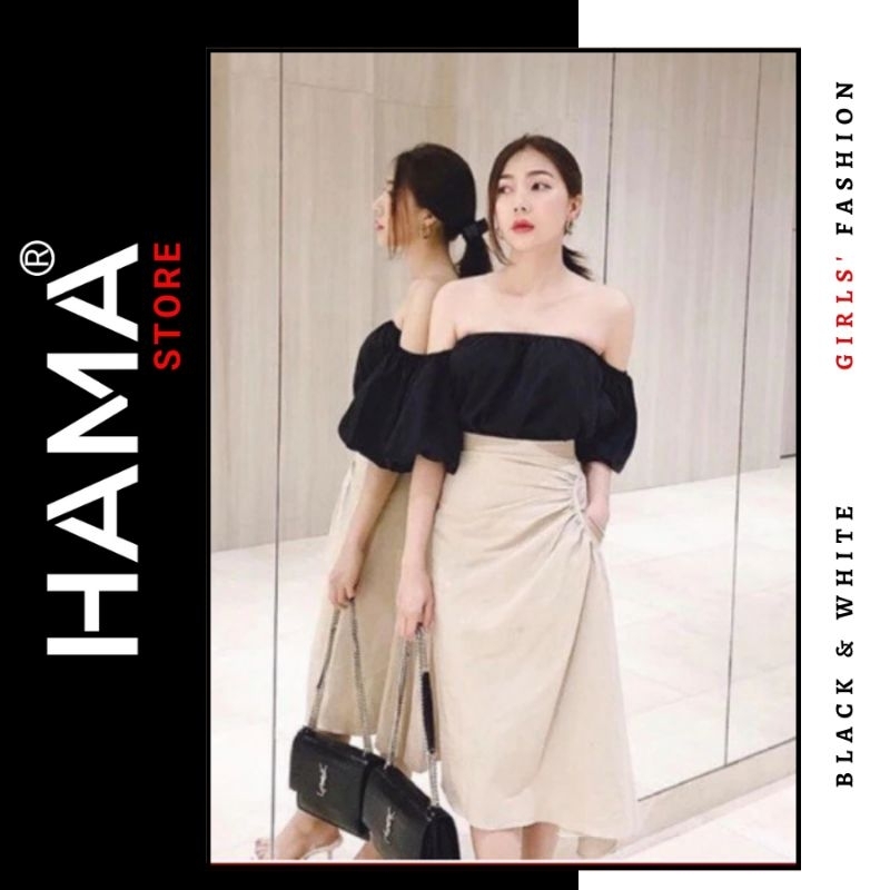 ÁO TRỄ VAI Sexy HAMA STORE H46 - DẠO PHỐ CỰC YÊU [Freesize ĐEN]