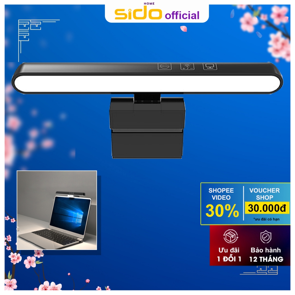 Đèn màn hình Sidohome SH18 có cổng USB kết nối laptop 3 chế độ sáng đèn kẹp màn hình máy tính laptop chống cận
