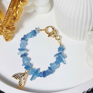  Vòng Tay Handmade Đá Thô  Aquamarine Khóa Thép Không Rỉ Mermaid's Tail  - Hợp Mệnh Thủy Mộc - Tăng Cường Tự Tin 