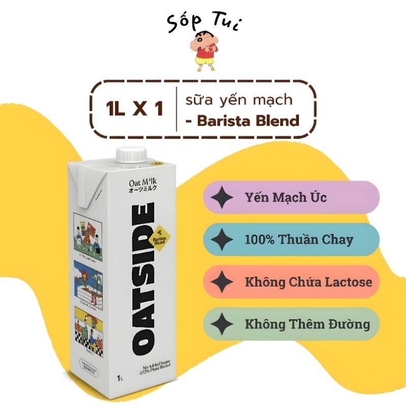 Sữa yến mạch 100% Oatside Barista 1 lít - 200ml ăn kiêng, ăn chay