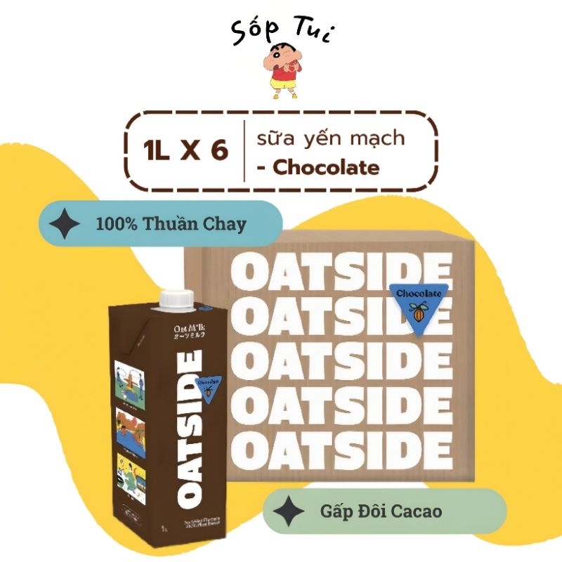 Thùng 6 hộp (gấp đôi cacao) Sữa yến mạch 100% Oatside Barista 1 lít - 200ml ăn kiêng, ăn chay