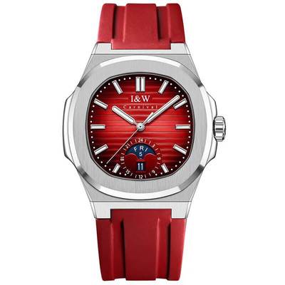 Đồng hồ nam chính hãng I&W Carnival 735G1-S8 Kính sapphire,Chống nước 50m,Bh 24 tháng,Máy cơ (Automatic),dây cao su đỏ