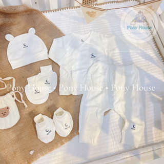 Bộ Quần Áo Dài Tay Moon Cài Lệch Trắng Chất Petit Cho Bé Sơ Sinh Bé Trai Bé Gái  0-3 Tháng   3-6 Tháng  