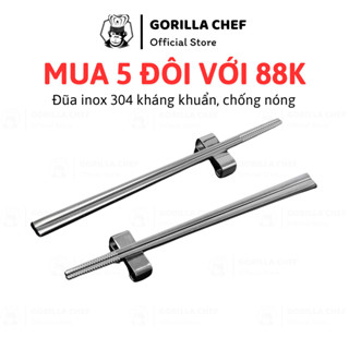 Đũa inox 304 loại tốt cách nhiệt Gorilla Chef đầu đũa khắc laser chống trượt và đảm bảo an toàn 23cm