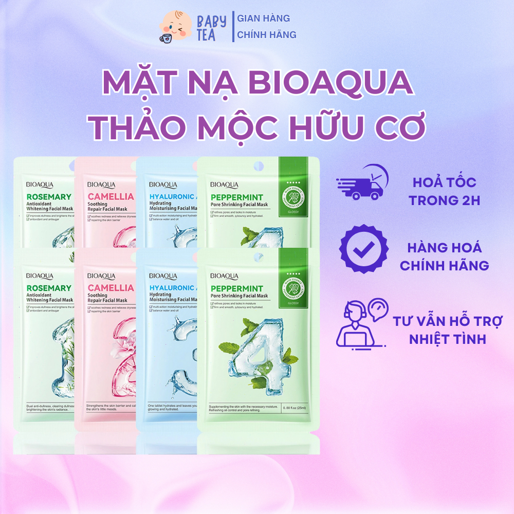 Mặt Nạ Dưỡng Trắng Da BIOAQUA, Mặt Nạ Cấp Ấm, Làm Sáng Da, Chiết Xuất Thiên Nhiên