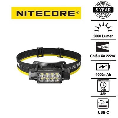 Đèn pin đội đầu Nitecore HC65 UHE 2000 lumen pin 18650 sạc USB-C chiếu xa 222m