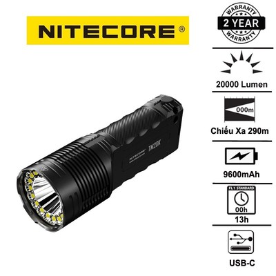 Đèn pin siêu sáng NITECORE TM20K độ sáng 20000 lm tầm chiếu xa 290m pin 9.600mAh sạc USB C