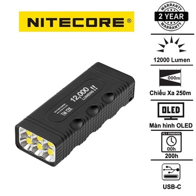Đèn pin NITECORE TM12K độ sáng 12.000lm tầm chiếu xa 250m công tắc đuôi kép phản ứng nhanh