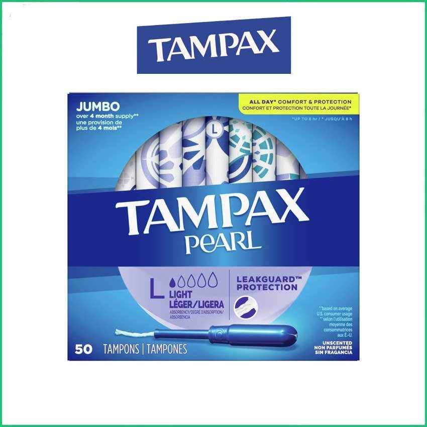 Băng vệ sinh dạng ống Tampon Tampax Pearl Light hộp 50 ống có bán lẻ - Hàng Mỹ