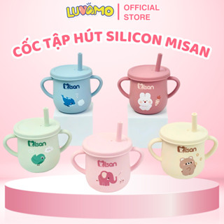 Cốc tập hút, tập uống silicon có chức năng đẩy chính hãng MISAN chia vạch 150nl an toàn cho bé Luvamo