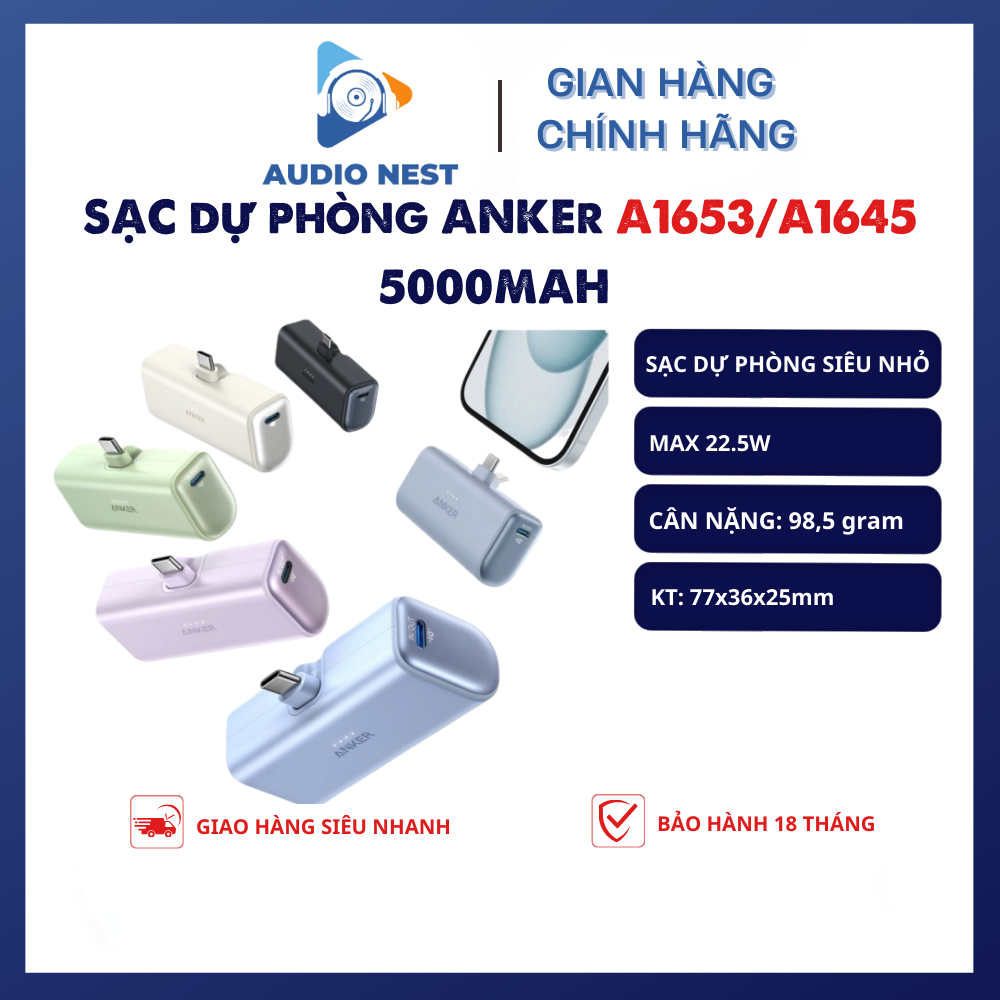 Sạc Dự Phòng Anker A1653 Cổng C 22.5W Gập Chân Tiện Lợi 5000mah - Bảo hành 18 tháng